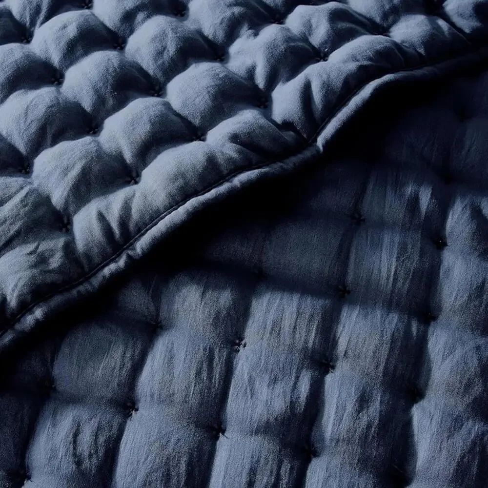 🆕 PB Style Queen Quilt Set Tufted Classic Navy Blue 3 piece Set